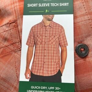 Orvis Short Sleeve Tech Orange Sporty Plaid Quick Dry Lightweight Shirt Size L